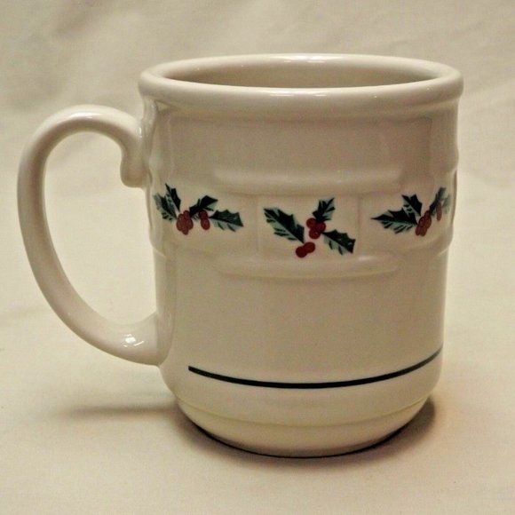 Longaberger Pottery Set of 2 Woven Traditions Traditional Holly Mugs USA - Picture 13 of 16